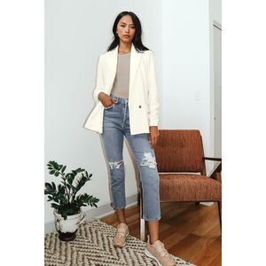 Lulus Career Girl Ivory Double Breasted Blazer White - Size XL